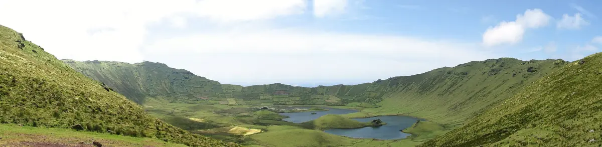 Green caldera with a small lake on the island of Corvo